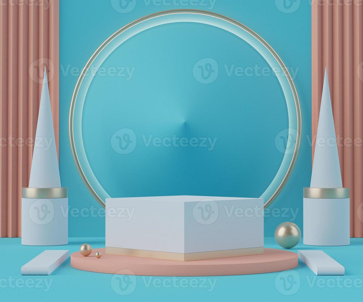 3D Abstract background of empty podium display for products and cosmetic presentation and mock up. Pastel pedestal or showcase with minimal geometry shapes. Colorful scene. photo