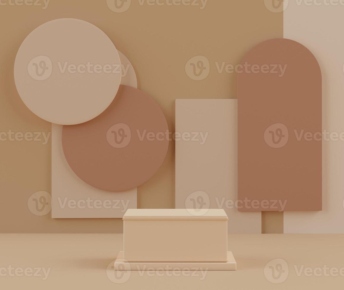 3d rendering of Earth tones minimal displays podium or pedestal for mock up and products presentation with abstract simple geometric shapes background. photo