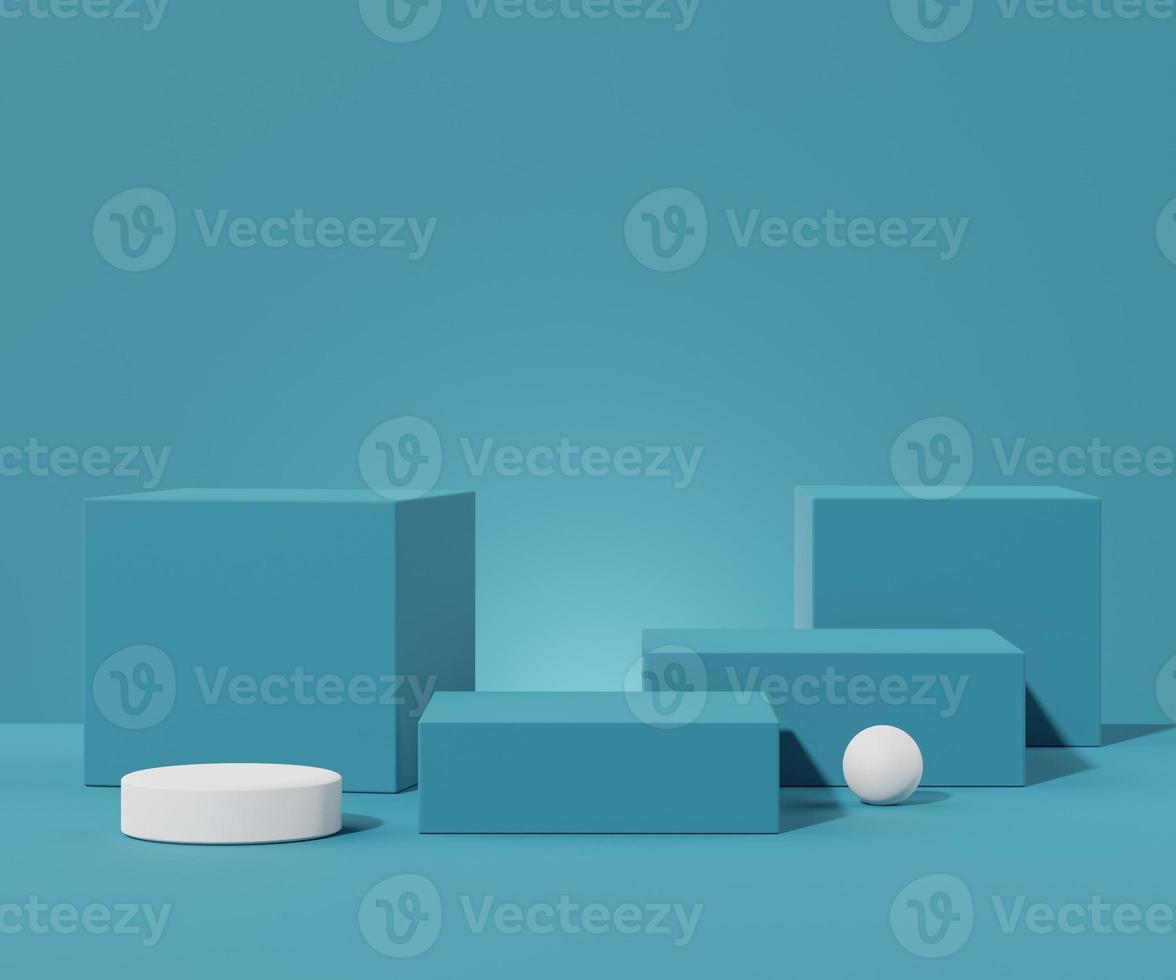 3d rendering of empty box Podium in blue white color . Blank pedestal and shopfront with clean design. Minimal scene for  product display. photo