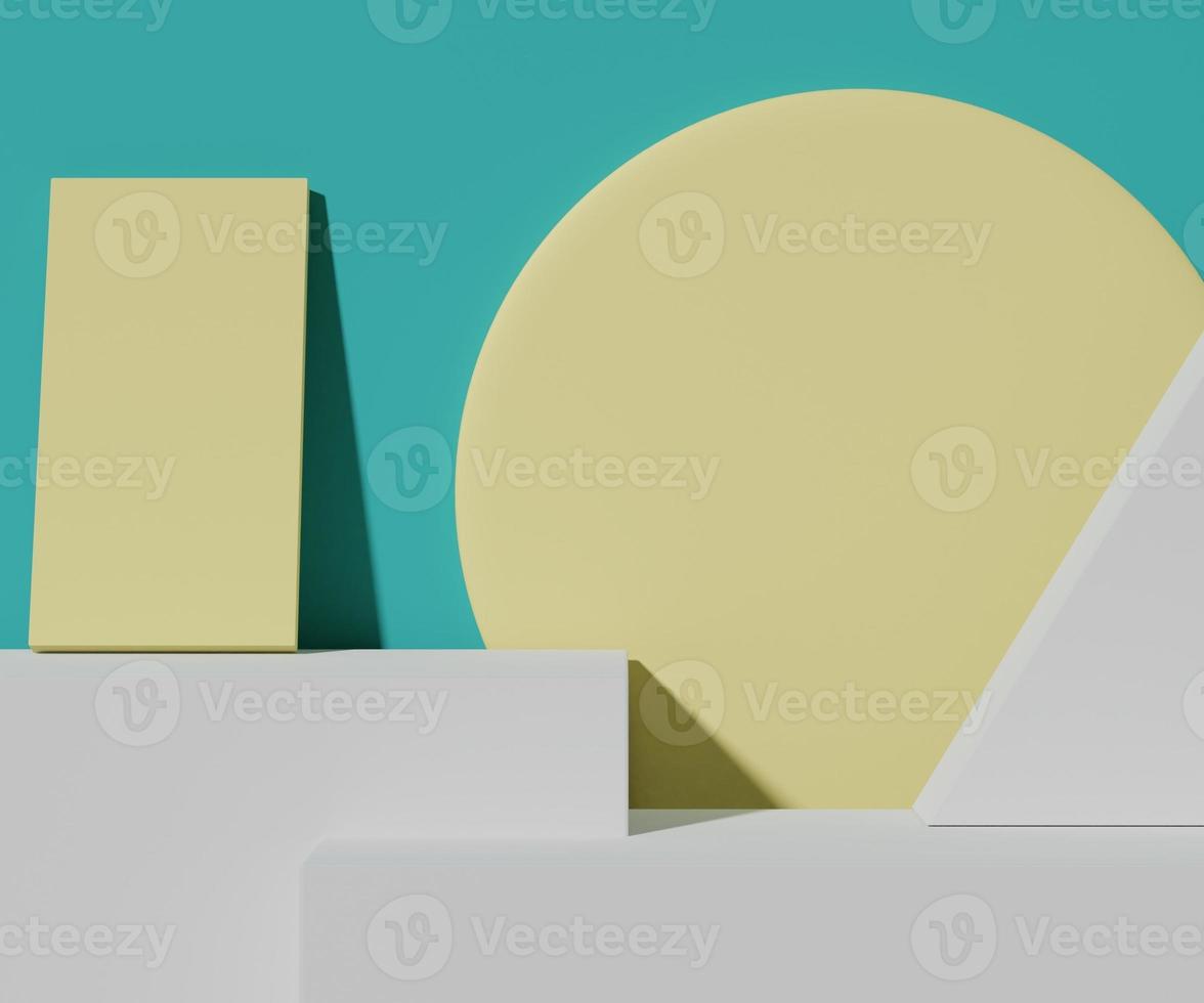 3d rendering of empty box Podium in blue white color . Blank pedestal and shopfront with clean design. Minimal scene for  product display. photo