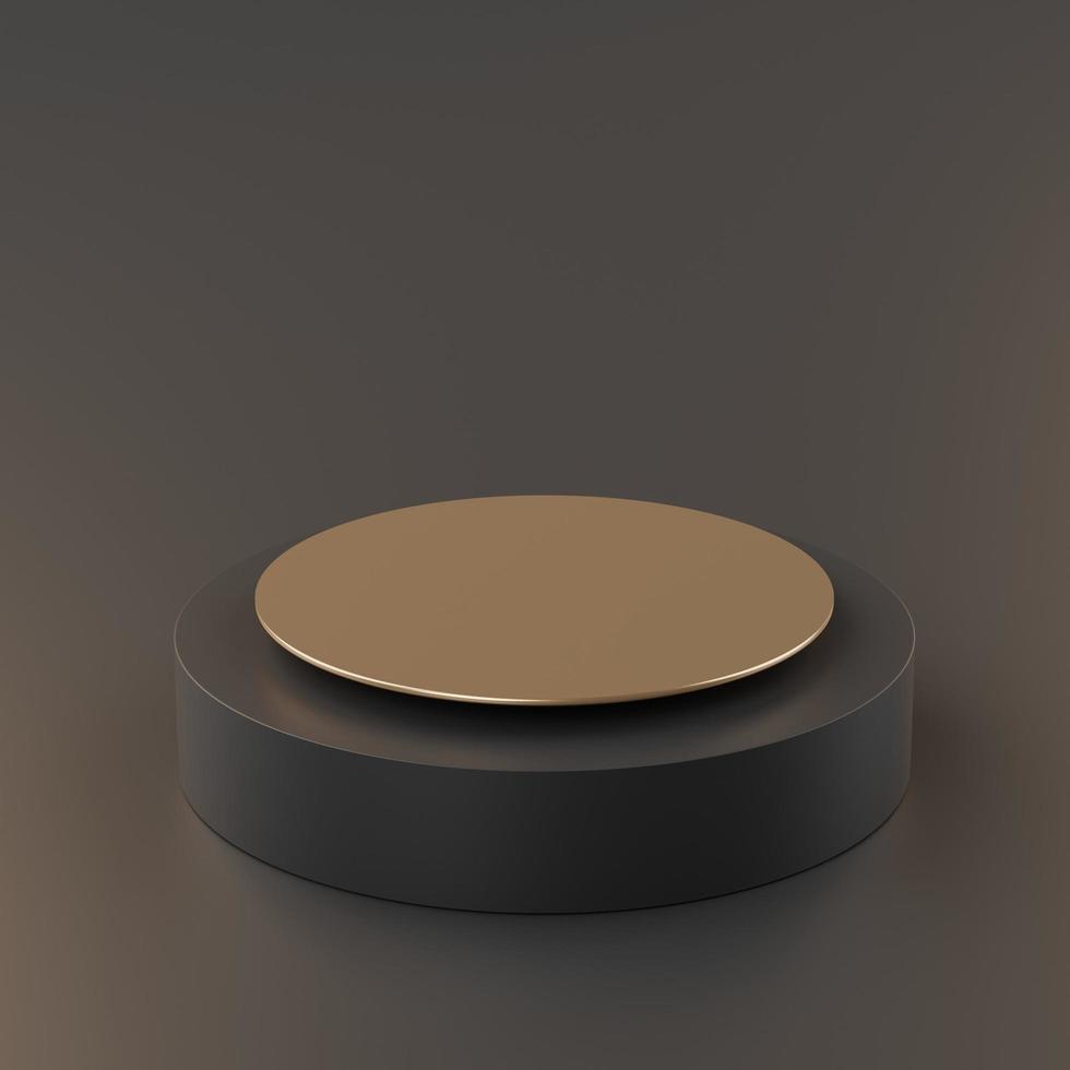 3d rendering of empty black gold Podium . Blank pedestal and shopfront with clean design. Minimal scene for  product display. photo