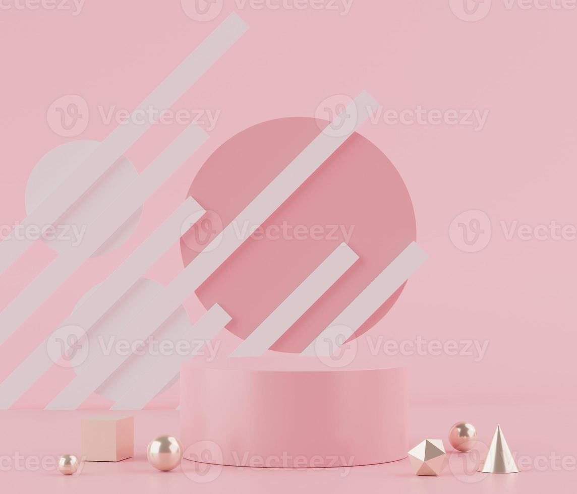 3d rendering of pink coral minimal displays podium or pedestal for mock up and products presentation photo