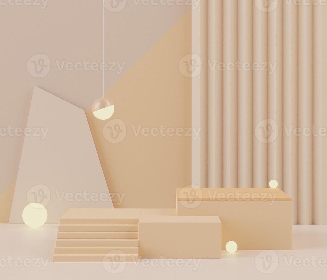 3d geometric shapes. Blank podium display in pastel color. Minimalist pedestal or showcase scene for present product and mock up. Abstract background for cosmetic advertising. photo