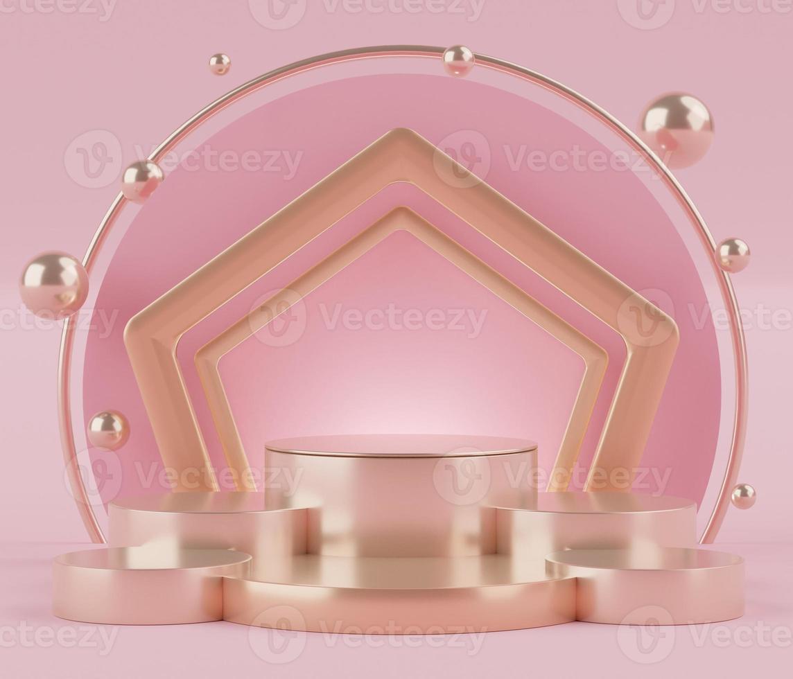 3d rendering of pink coral minimal displays podium or pedestal for mock up and products presentation photo