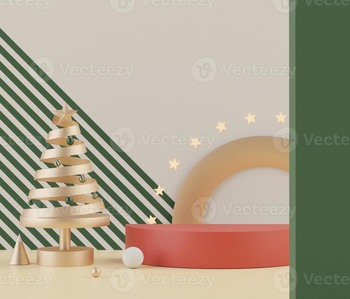 3d Minimal scene of Christmas holiday theme concept decorate with displays podium or pedestal for mock up and products presentation. photo