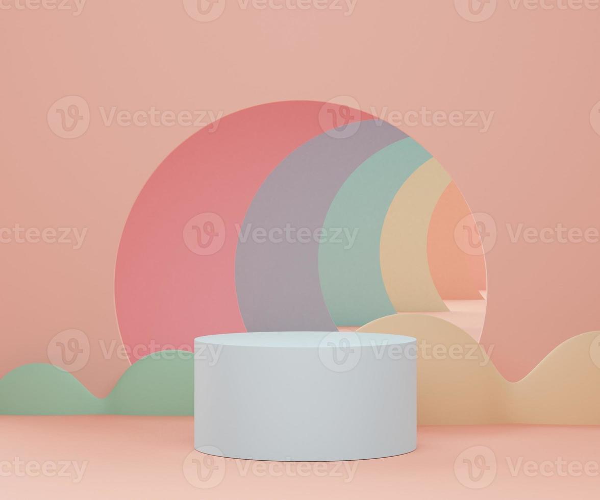 3d render scene of minimal Podium for display products with pastel theme. Abstract empty background for cosmetic advertising photo