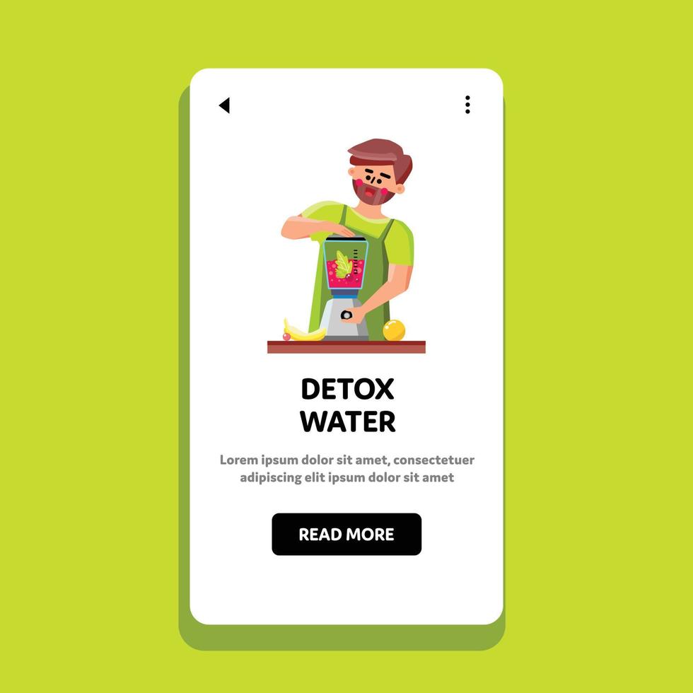 Detox Water Man Preparing In Blender Tool Vector