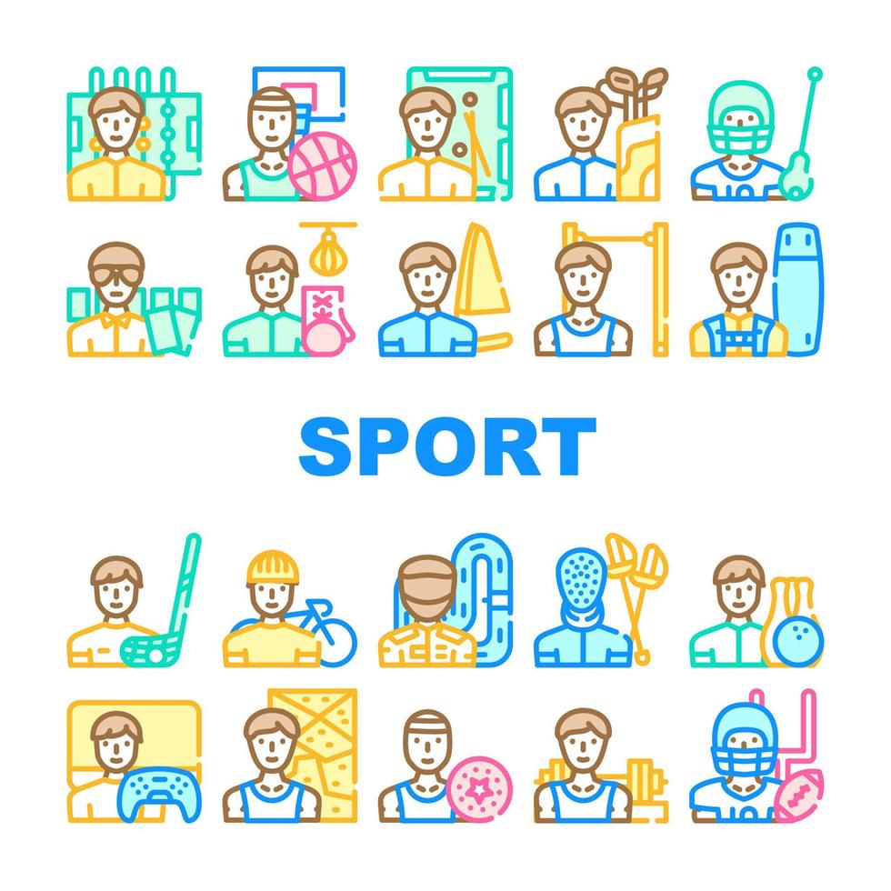 Male Sport Activities Collection Icons Set Vector