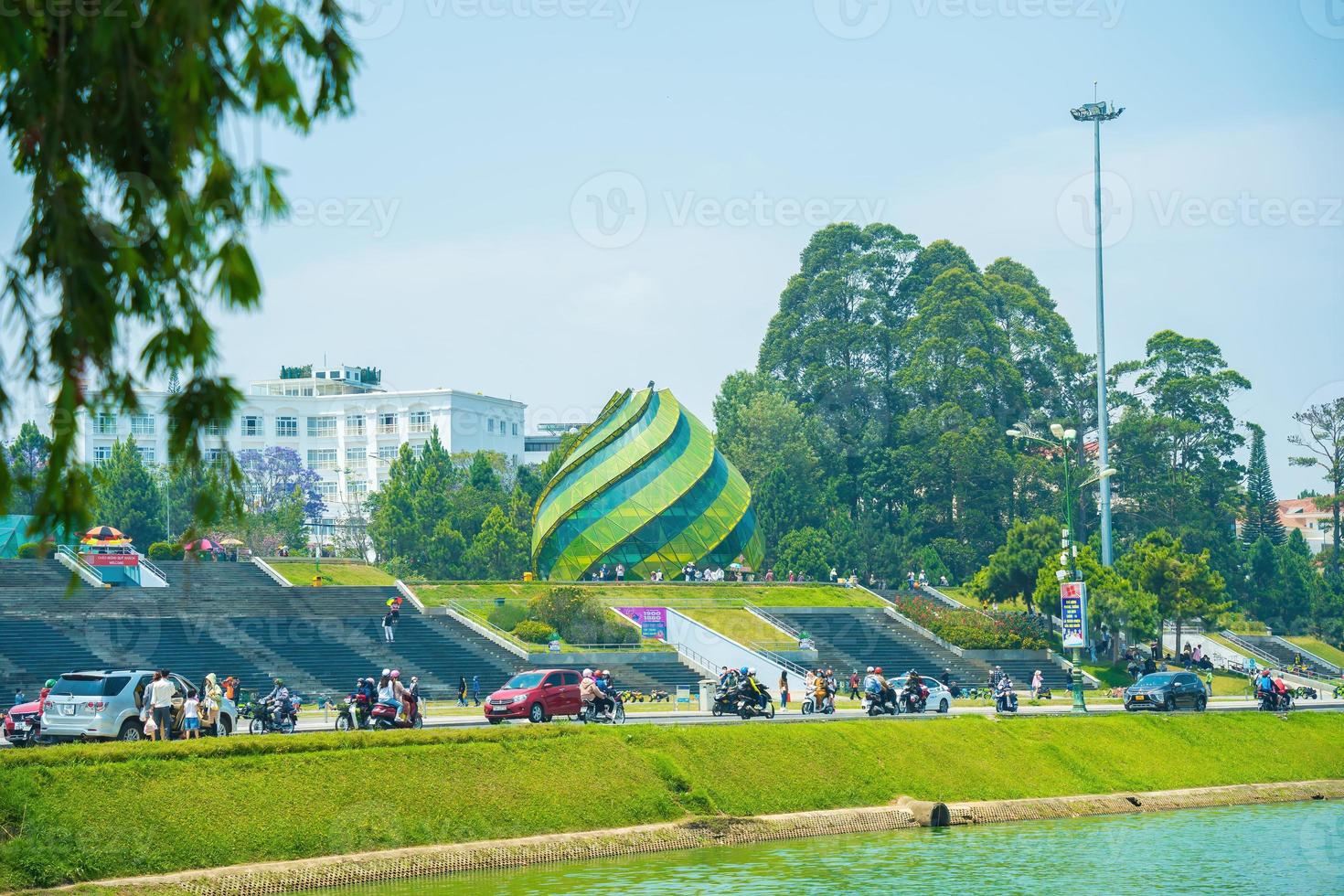 A view of Lam Vien square at the bank of Xuan Huong Lake. In Vietnam, Da Lat is a popular destination attracting thousands of tourists. photo