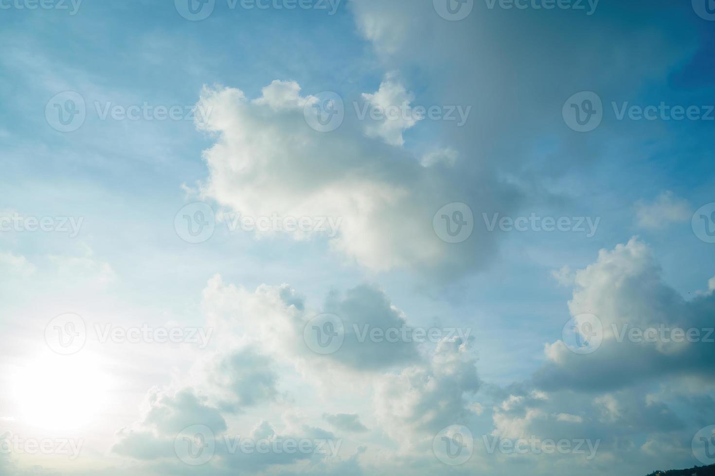 Background cloud summer. Cloud summer. Sky cloud clear. Natural sky beautiful blue and white texture background with sun rays shine photo