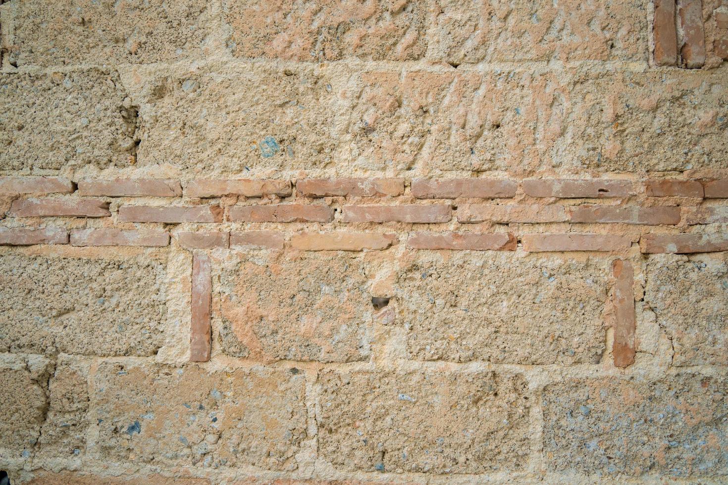 Color painted brick wall. Texture of old dark brown, orange and yellow brick wall panoramic backgorund photo