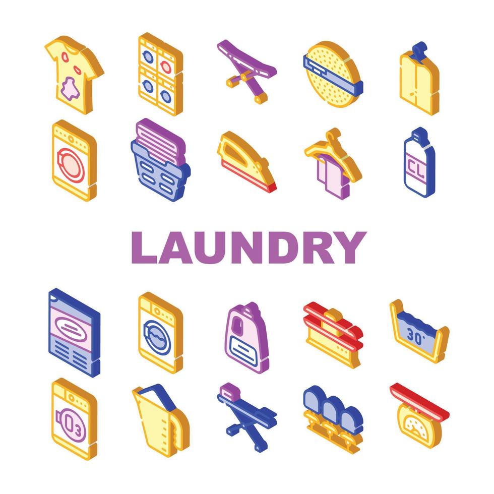 Laundry Service Tool Collection Icons Set Vector