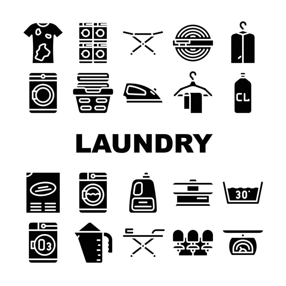Laundry Service Tool Collection Icons Set Vector
