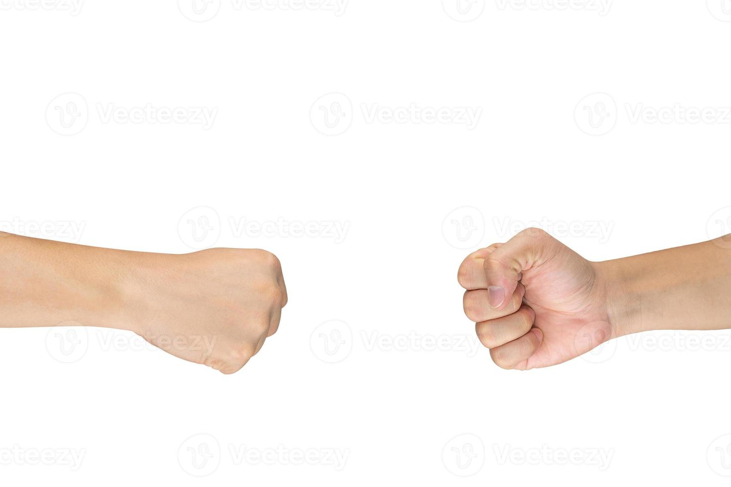 Rock Paper Scissors gambling hand game for all of ages and sex. This is Asian male hands post on white background. photo