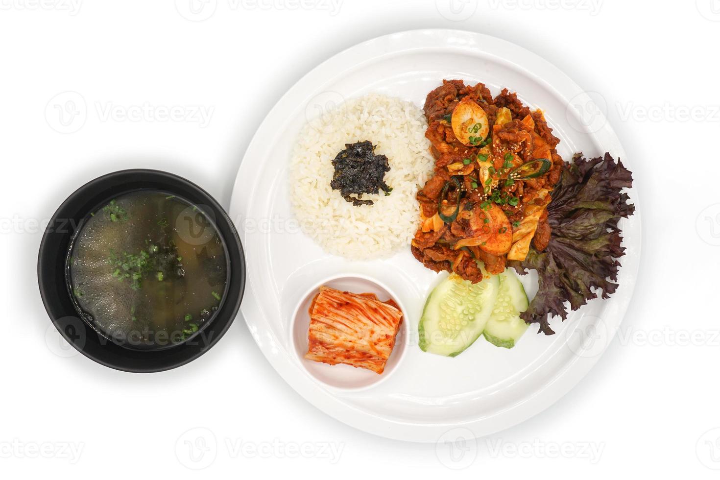 Isolated Asian - Korea food lunch set in studio light white background photo