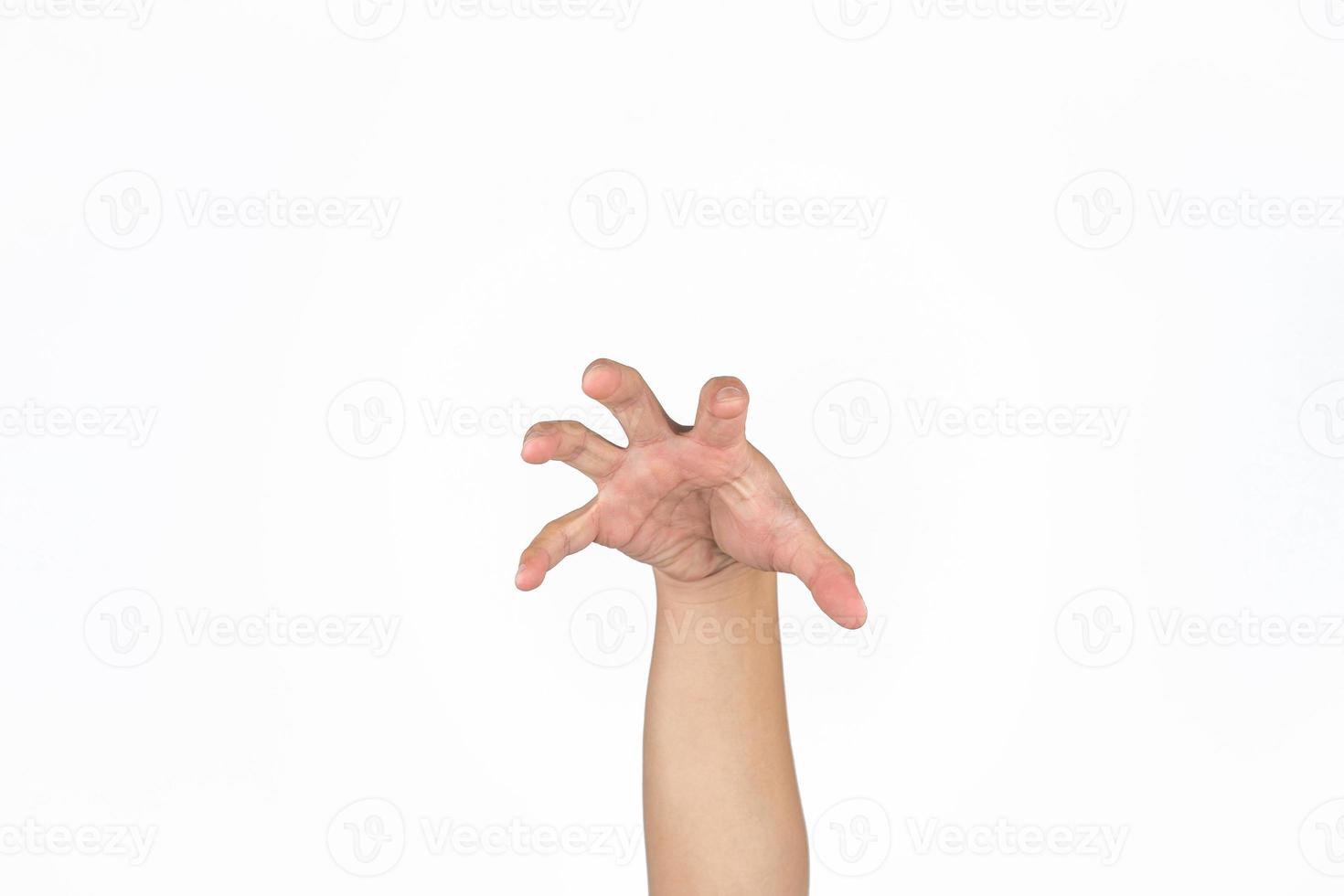 Asian male's hand opens palm and post like a animal claw in studio light isolated white background with clipping path. photo