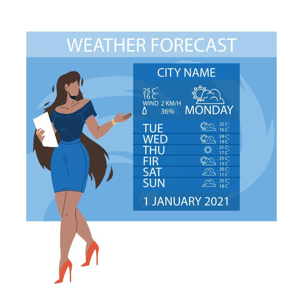 News Weather Reporter Work On Television Vector