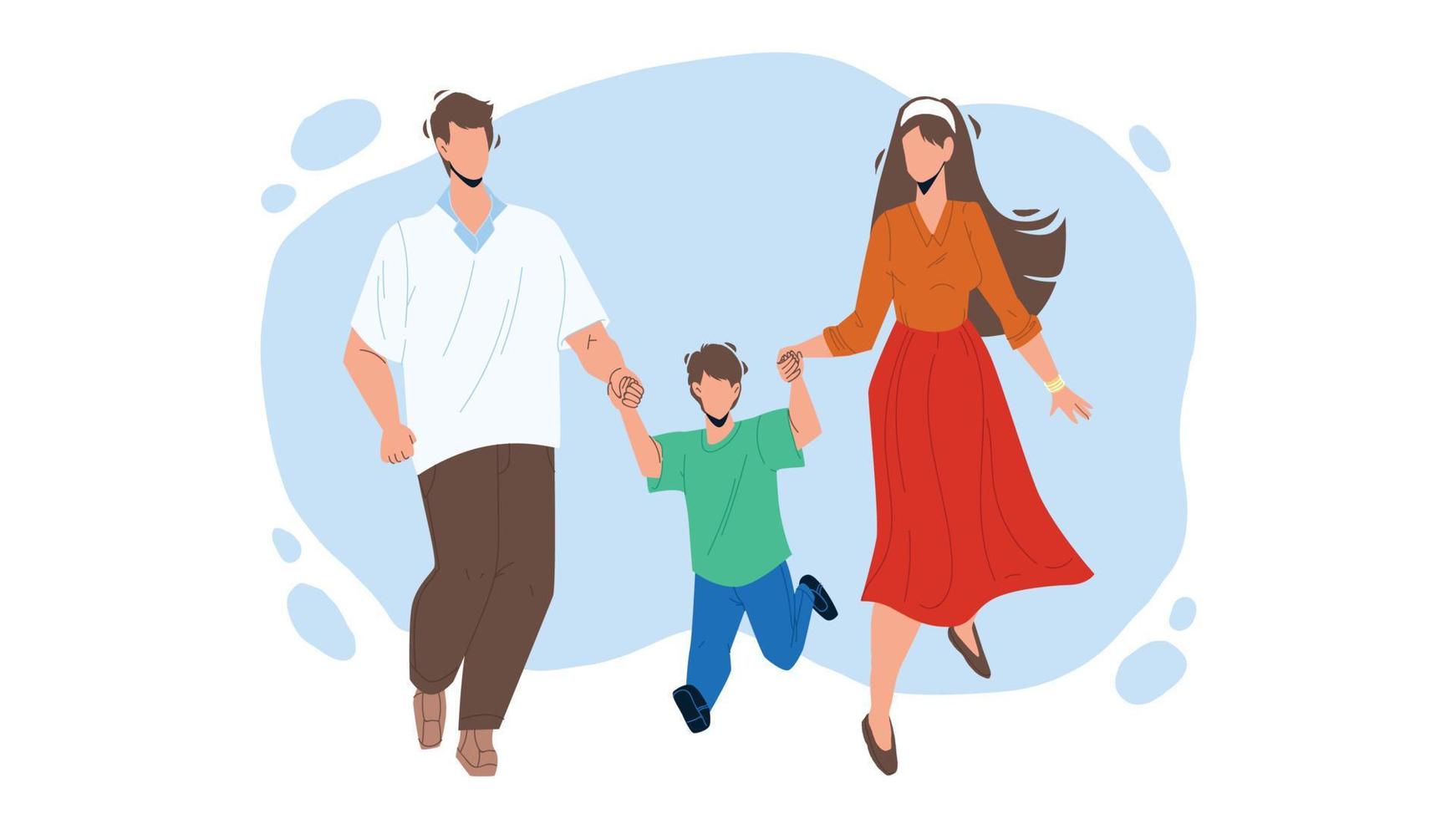 Healthy Family Walking Together Outdoor Vector Illustration