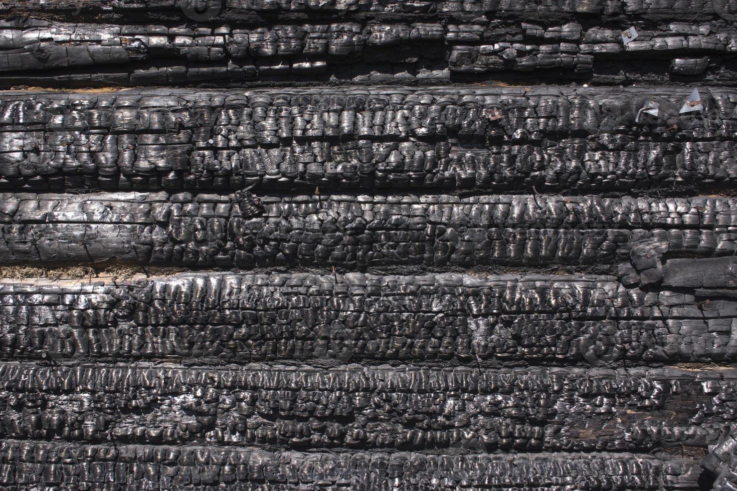 Natural fire ashes with dark grey black coals texture. It is a flammable black hard rock. copyspace photo