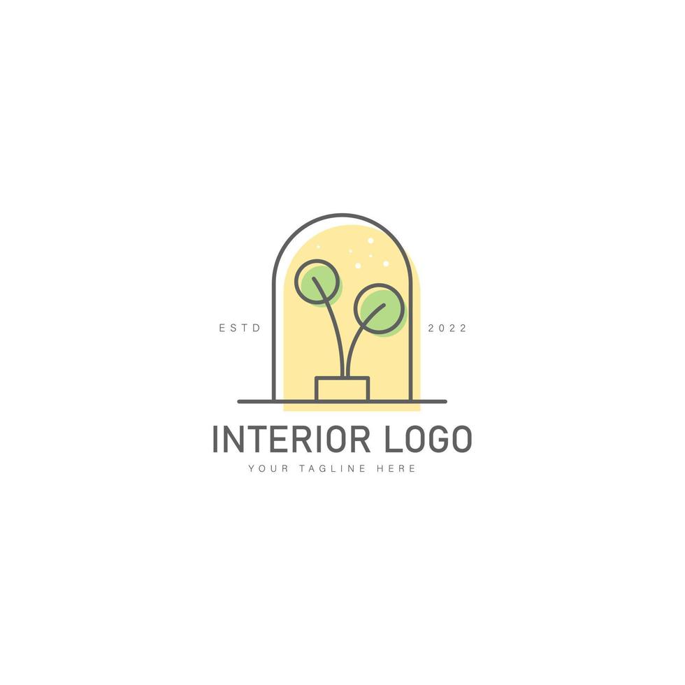 ventana con ilustración de icono de diseño de logotipo de línea de planta vector