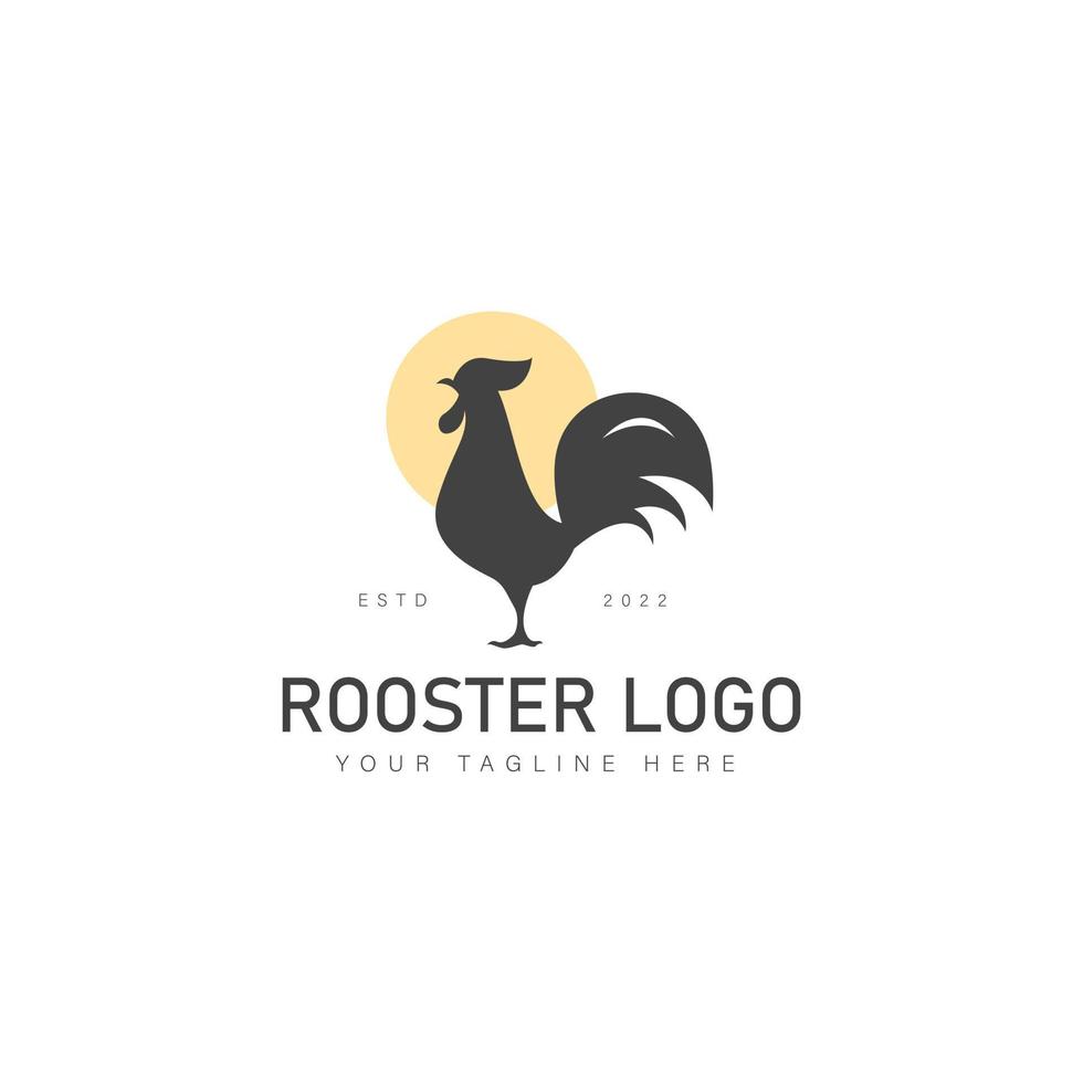 Rooster silhouette with sunset logo design icon illustration vector