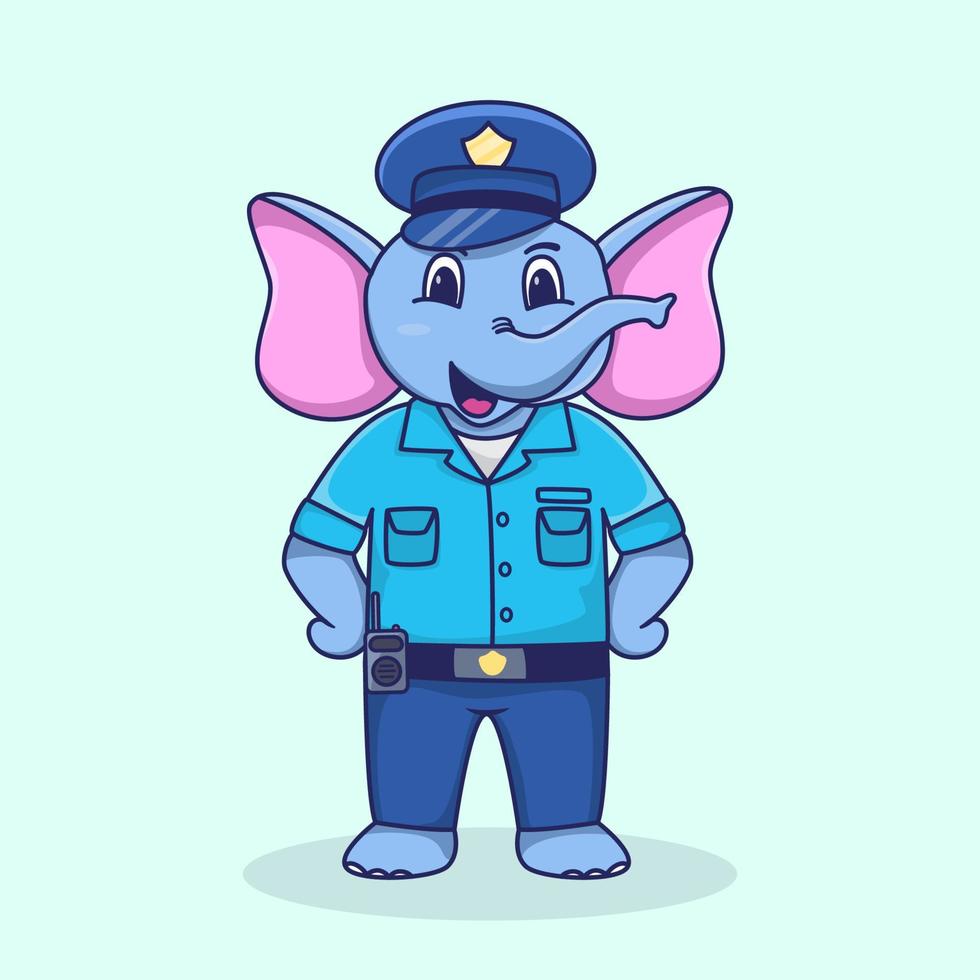 Cute elephant police mascoot illustration vector