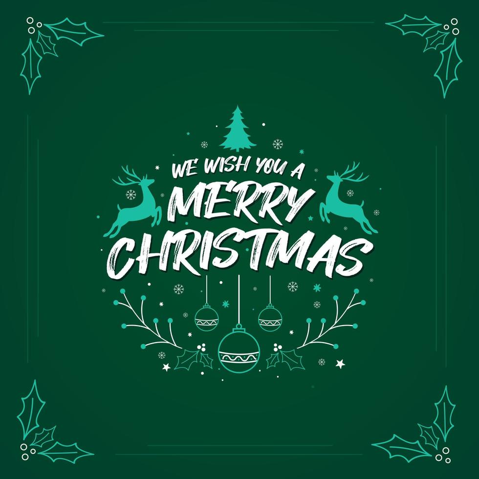 We wish you a Merry Christmas, Merry Christmas greeting card design with snowflakes, holly leaves, stars, deer and other Xmas decorative elements. vector