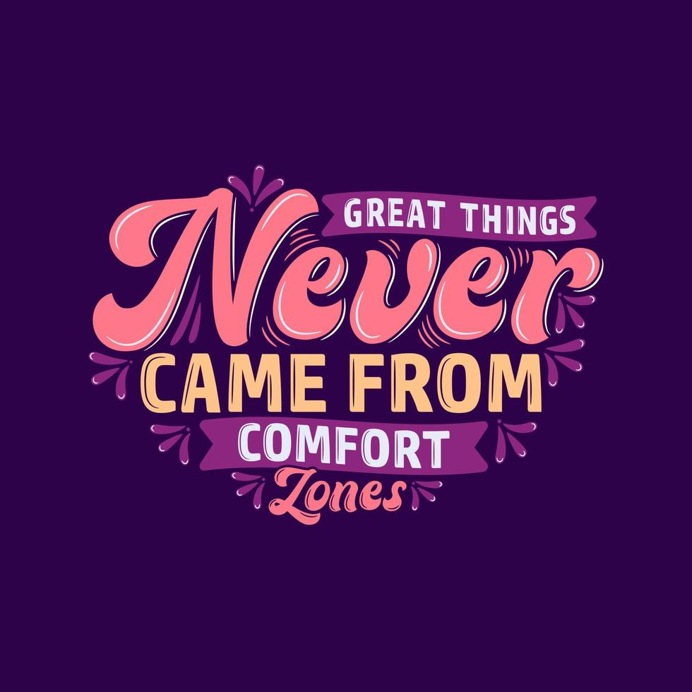 Great things never came from comfort zones, Motivational quote typography design. vector