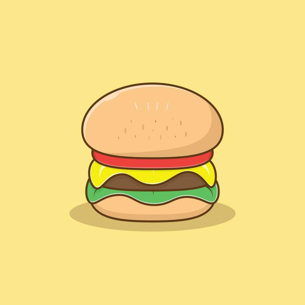 deliciosa ilustración de icono de dibujos animados de hamburguesa. concepto de comida diseño premium vector