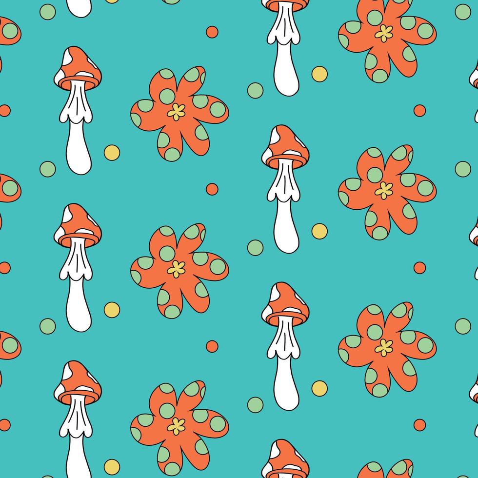 70s psychedelic trippy mushrooms retro pattern. Pattern groovy trippy daisy. 70s vibes background vector