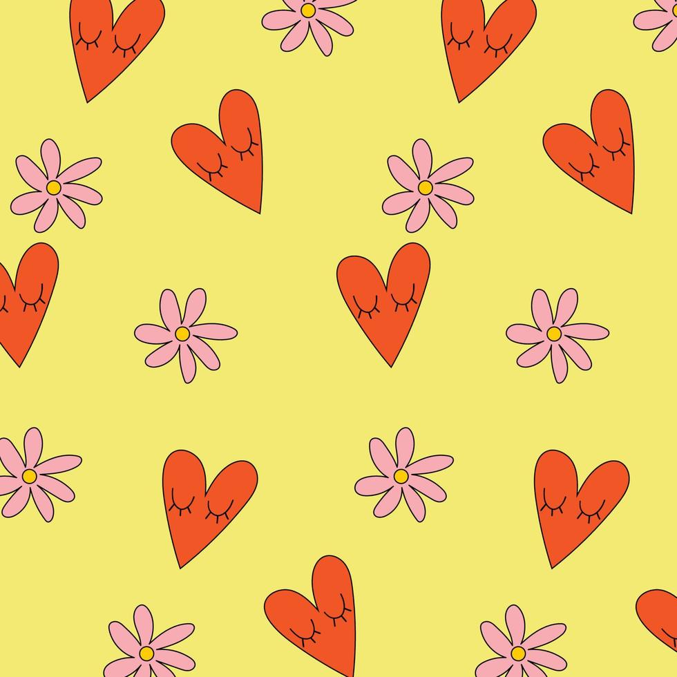 flores y corazones de margarita maravillosos vintage. patrones sin fisuras de los años 70, 80 y 90. estampado de verano y primavera. vector