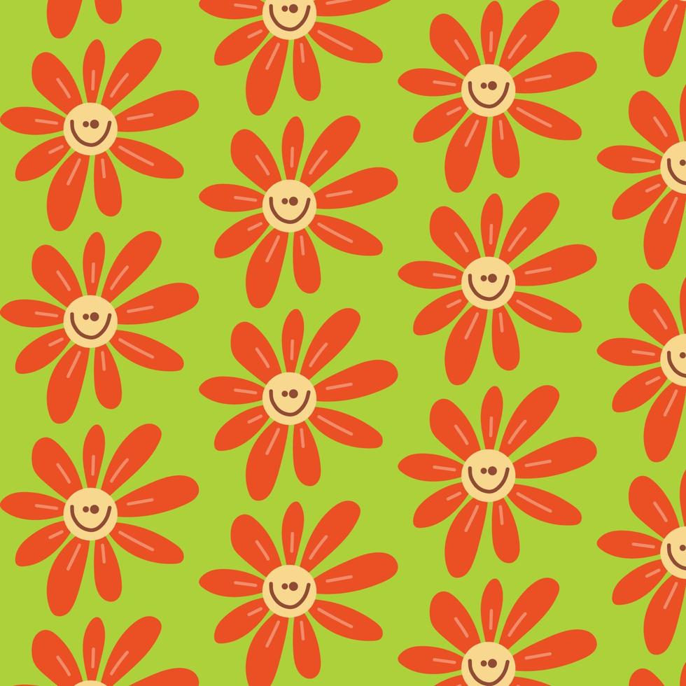 Groovy retro daisies pattern. Hippie Aesthetic. 70s, 80s, 90s vibes background vector