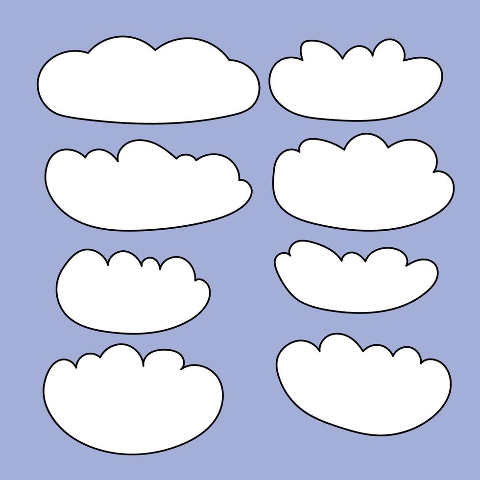 1970 trippy set cloud. Groovy hand drawn and trend vector illustration. 70s, 80s, 90s vibes background