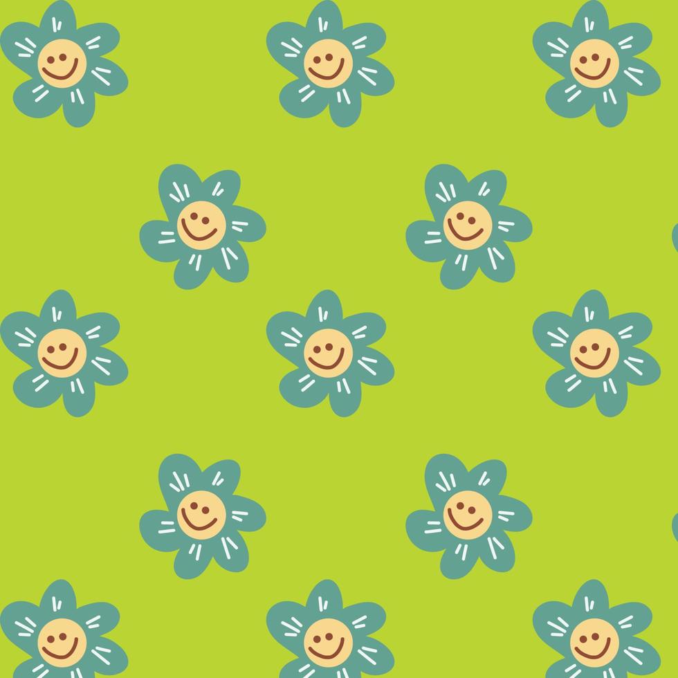 Colorful pattern with ditsy flowers. 70s, 80s, 90s vibes floral background. Retro psychedelic background with daisy flowers vector