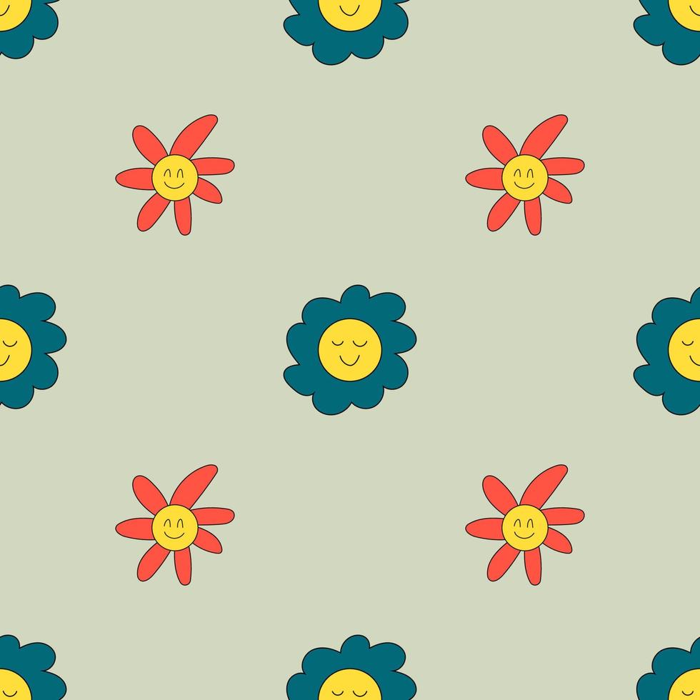 Pattern groovy trippy daisy. 70s, 80s 90s vibes vector