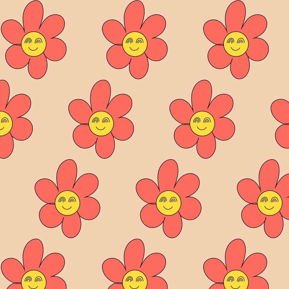 Groovy retro daisies pattern . 70s, 80s 90s vibes vector