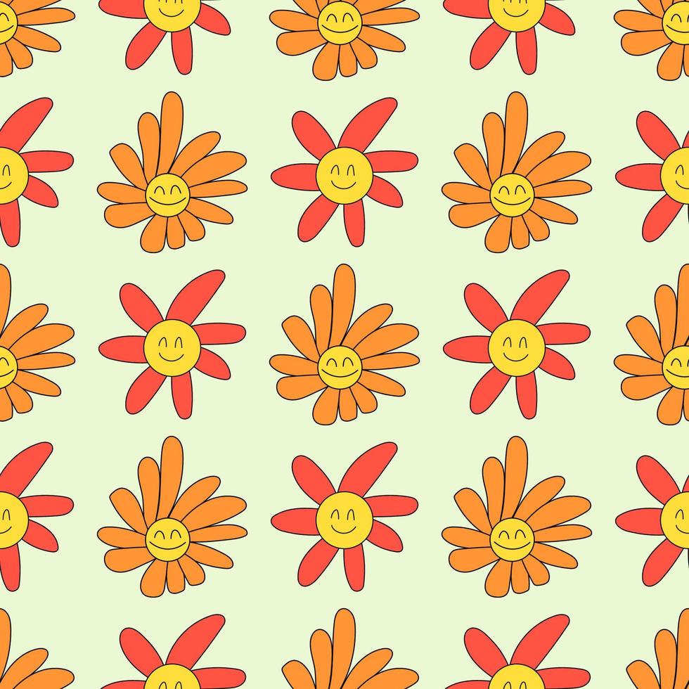 Hippie Aesthetic. 1970s Seamless Pattern Pack In Yellow, Daisy