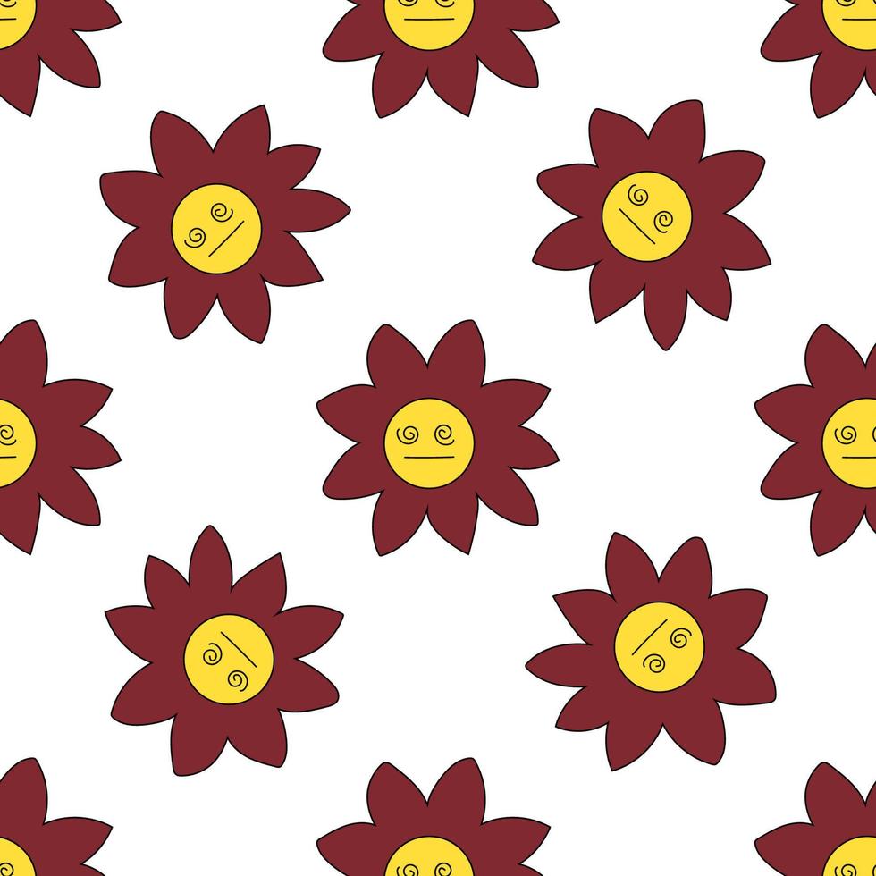 1970 trippy pattern daisy. Groovy Background, hand-drawn vector Illustration