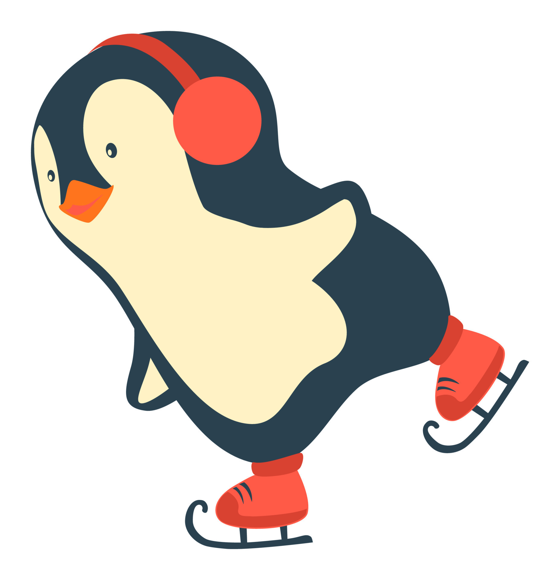 Penguin cartoon. Penguin ice skates on ice skating rink in the