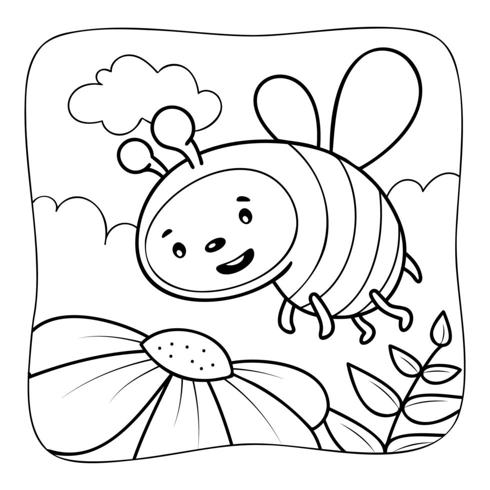 Bee black and white. Coloring book or Coloring page for kids. Nature background vector