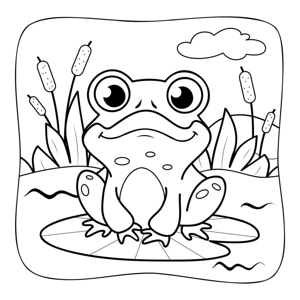 rana en blanco y negro. libro para colorear o página para colorear para niños. fondo de la naturaleza vector