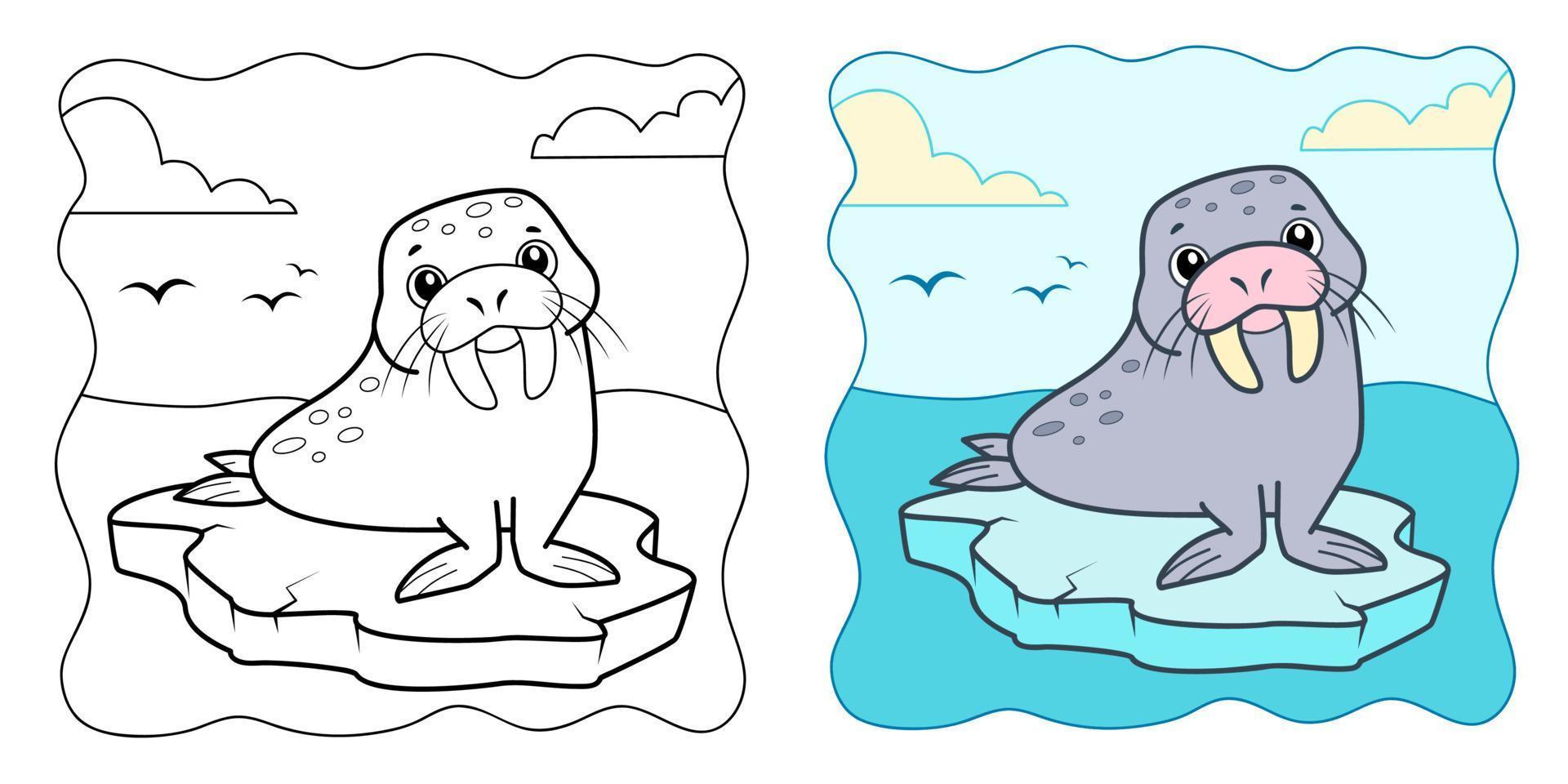 Marine background. Coloring book or Coloring page for kids. Walrus vector clipart