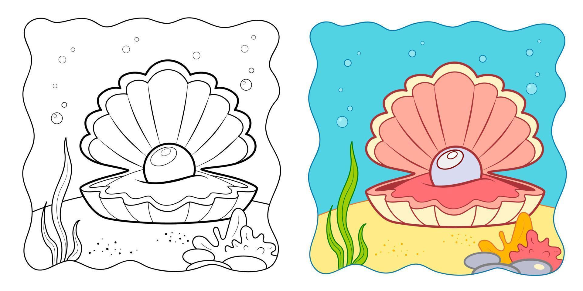 Marine background. Coloring book or Coloring page for kids. Shell vector clipart