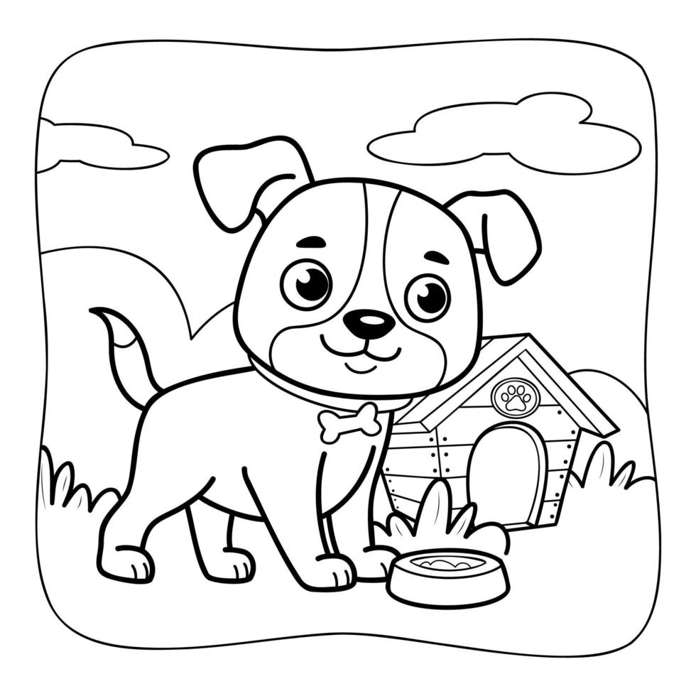 Dog black and white. Coloring book or Coloring page for kids. Nature background vector