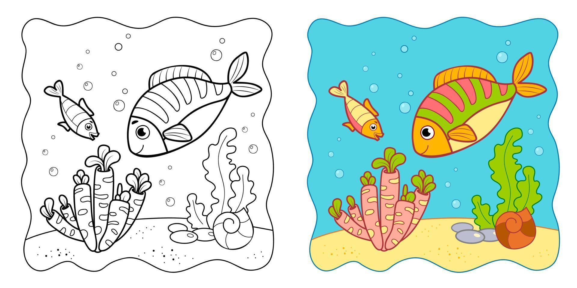 Marine background. Coloring book or Coloring page for kids. Fish vector clipart
