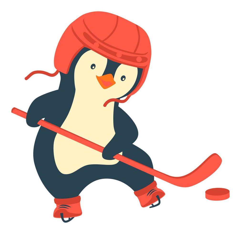 los pingüinos juegan al hockey sobre hielo en invierno. hockey infantil. concepto de deportes para niños. vector