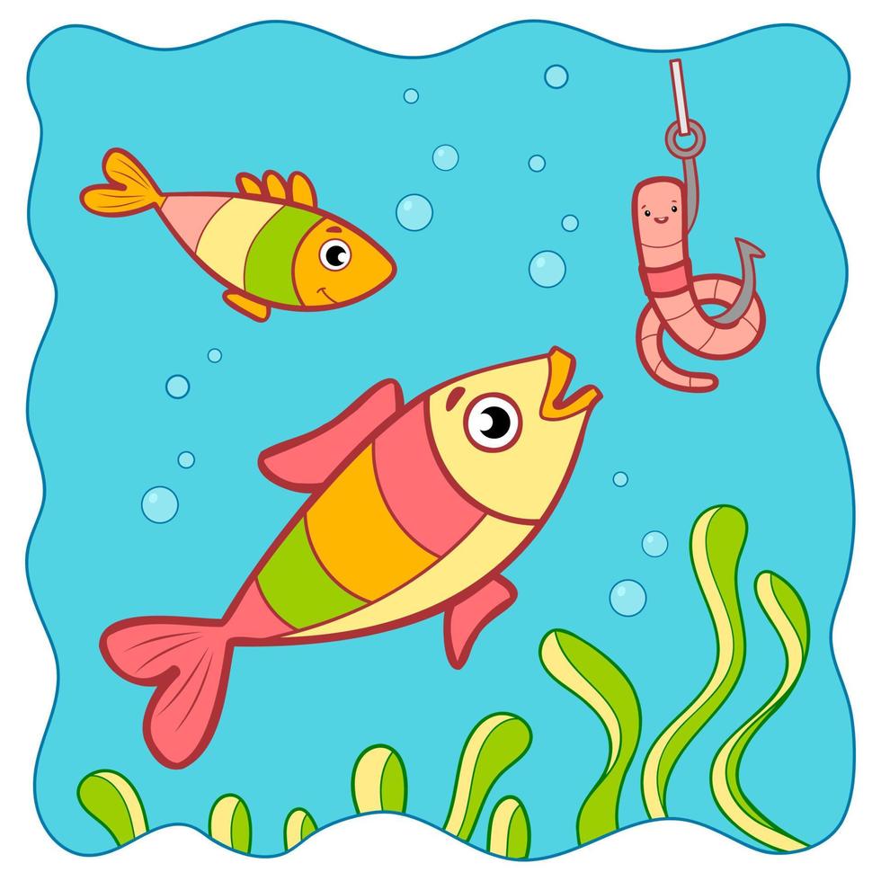dibujos animados lindo pez bajo el agua. Imágenes Prediseñadas de pescado vector