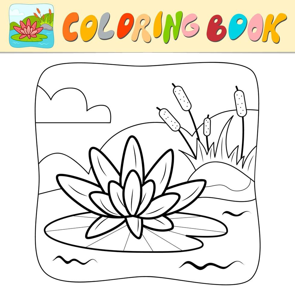 Coloring book or Coloring page for kids. Lotus black and white vector. Nature background vector