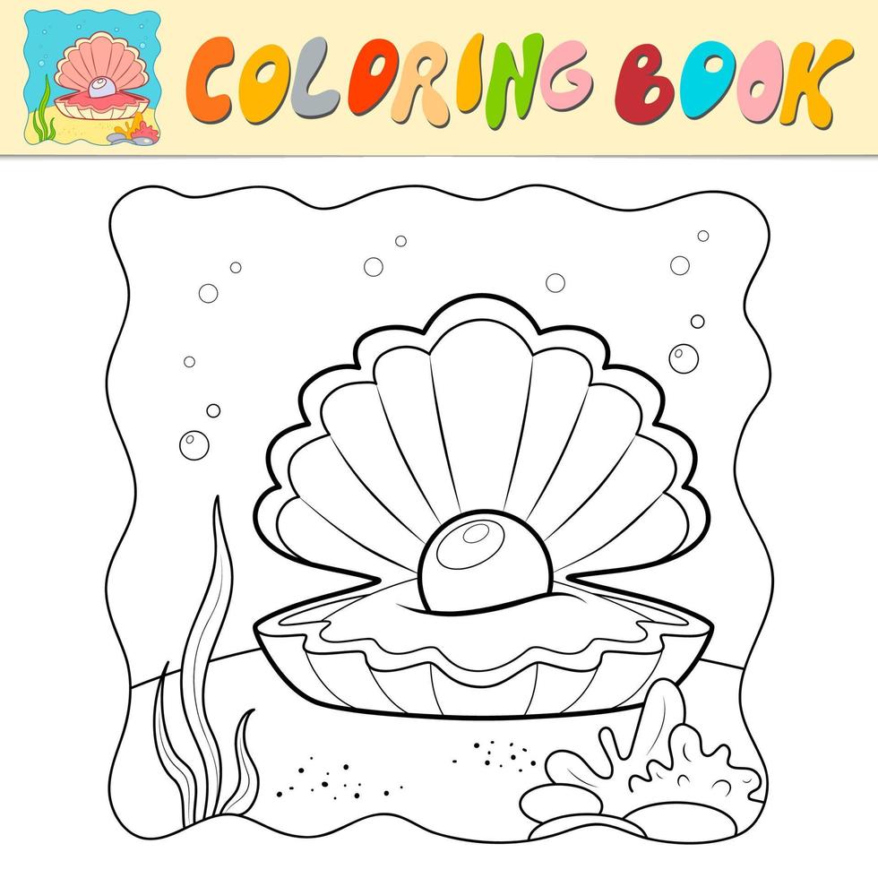 libro para colorear o página para colorear para niños. vector blanco y negro de la cáscara. fondo marino