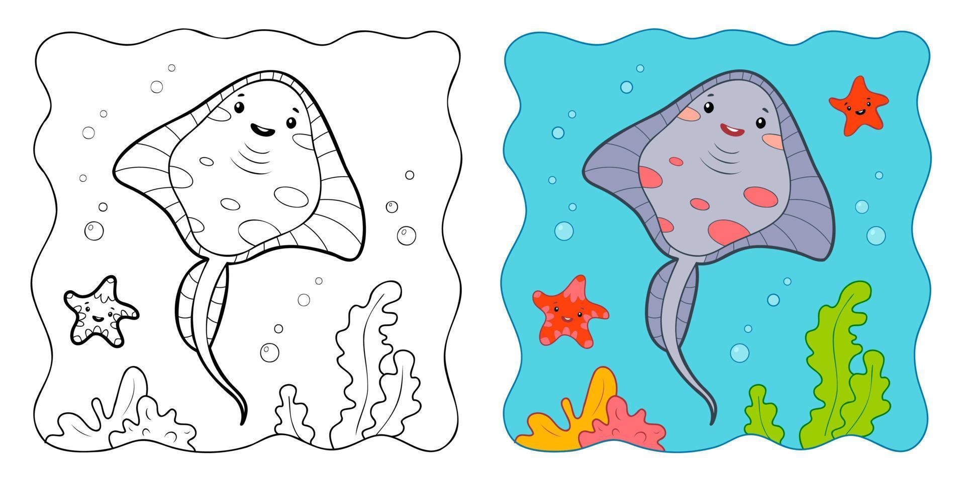 Marine background. Coloring book or Coloring page for kids. Cramp-fish vector clipart
